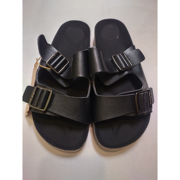 ZURIN Collection Shoes - ZURIN Collection Black Genuine Leather Platform Double Strap Buckle Sandal 7-7.5
